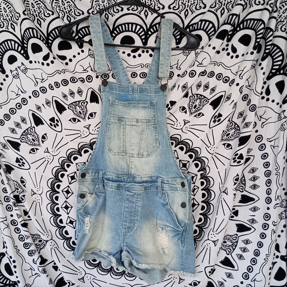 Refuge Denim Distressed Short Overalls